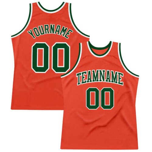 Orange0303 Custom Orange Green-White Authentic Throwback Basketball Jersey