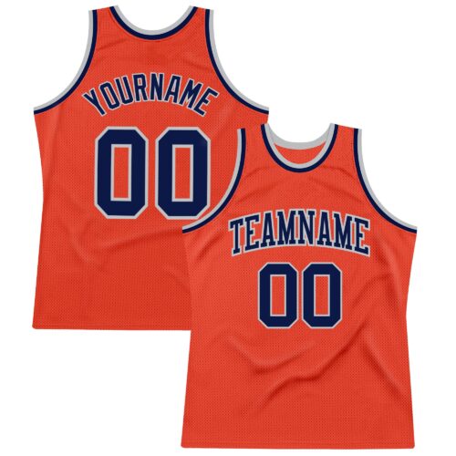 Orange0304 Custom Orange Navy-Gray Authentic Throwback Basketball Jersey