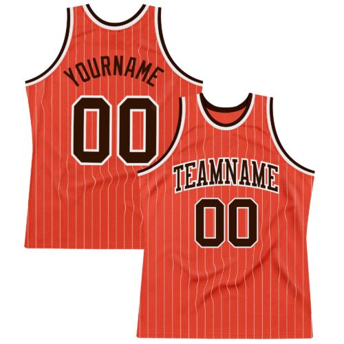Orange0322 Custom Orange White Pinstripe Brown Authentic Basketball Jersey