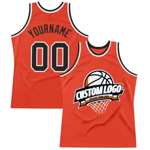 Orange0352 Custom Orange Black-White Authentic Throwback Basketball Jersey