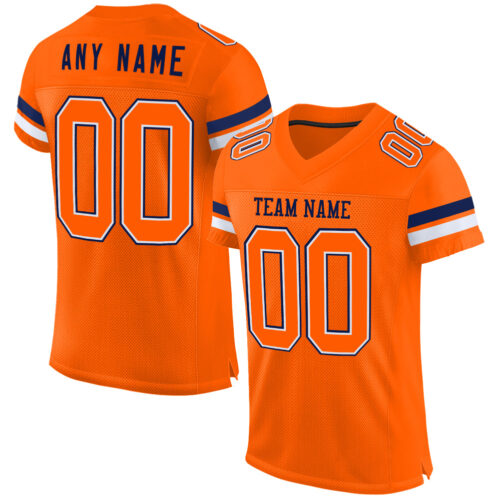 Orange0517 Custom Orange White-Navy Mesh Authentic Football Jersey