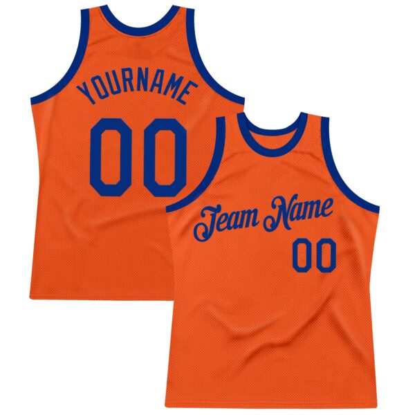 Custom Orange Royal Authentic Throwback Basketball Jersey