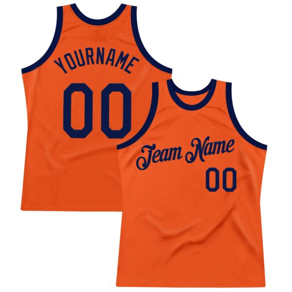 Custom Orange Navy Authentic Throwback Basketball Jersey