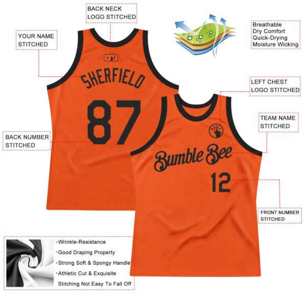 Custom Orange Black Authentic Throwback Basketball Jersey
