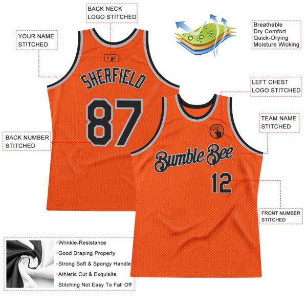Custom Orange Black-Gray Authentic Throwback Basketball Jersey