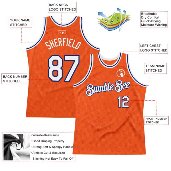 Custom Orange White-Royal Authentic Throwback Basketball Jersey