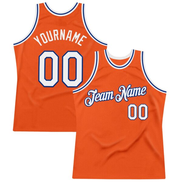 Custom Orange White-Royal Authentic Throwback Basketball Jersey