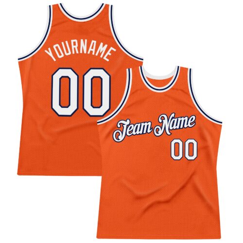 Orange0552 Custom Orange White-Navy Authentic Throwback Basketball Jersey