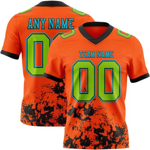 Custom Orange Neon Green Black-Lakes Blue 3D Pattern Splash Authentic Football Jersey