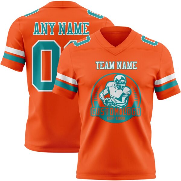 Custom Orange Teal-White Authentic Football Jersey