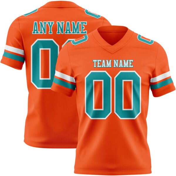 Custom Orange Teal-White Authentic Football Jersey
