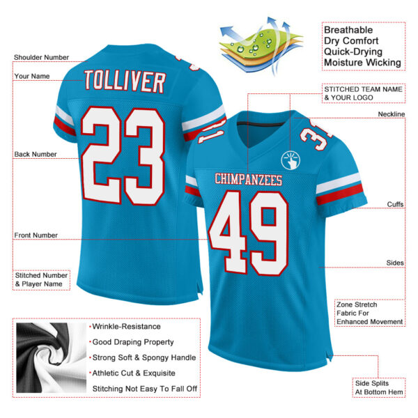 PantherBlue0017-1 Custom Panther Blue White-Red Mesh Authentic Football Jersey