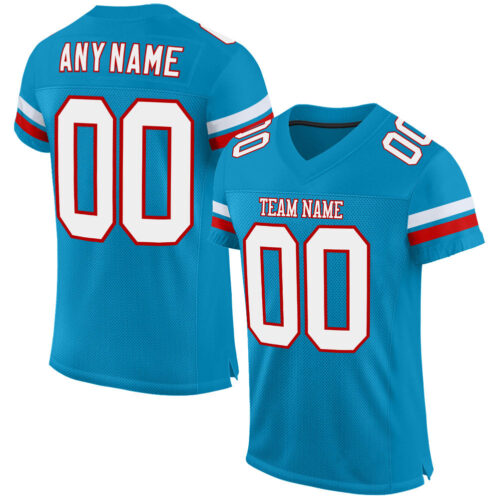 PantherBlue0017 Custom Panther Blue White-Red Mesh Authentic Football Jersey
