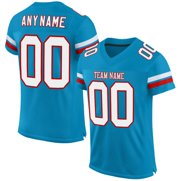 PantherBlue0017 Custom Panther Blue White-Red Mesh Authentic Football Jersey