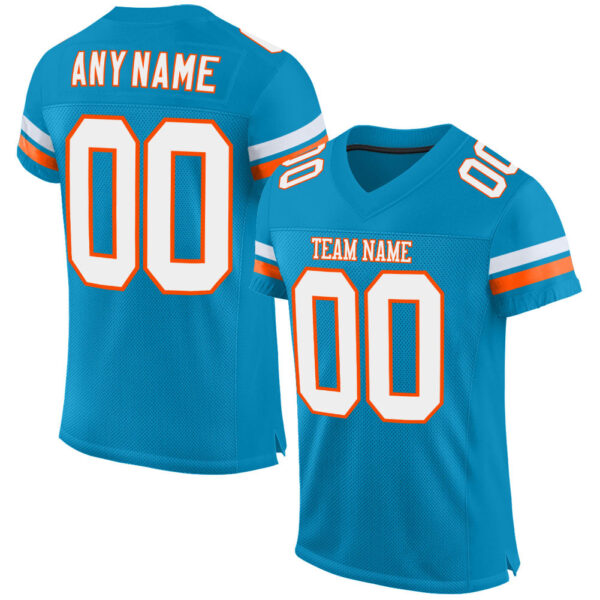 PantherBlue0018 Custom Panther Blue White-Orange Mesh Authentic Football Jersey