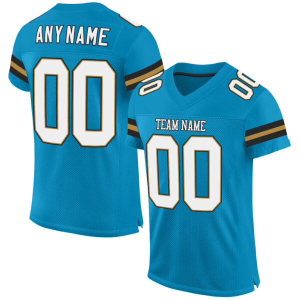 PantherBlue0022 Custom Panther Blue White-Old Gold Mesh Authentic Football Jersey