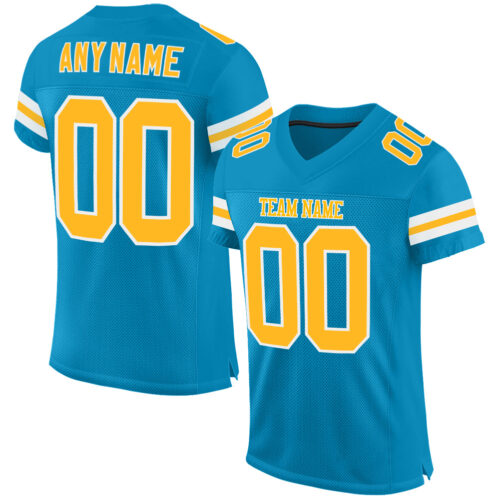PantherBlue0023 Custom Panther Blue Gold-White Mesh Authentic Football Jersey