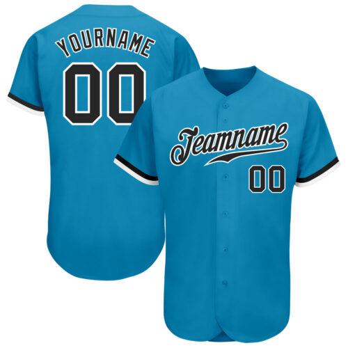PantherBlue0025 Custom Panther Blue Black-White Authentic Baseball Jersey