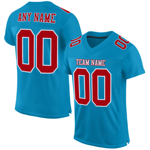 PantherBlue0037 Custom Panther Blue Red-White Mesh Authentic Football Jersey