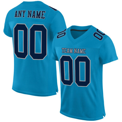 PantherBlue0038 Custom Panther Blue Navy-Gray Mesh Authentic Football Jersey