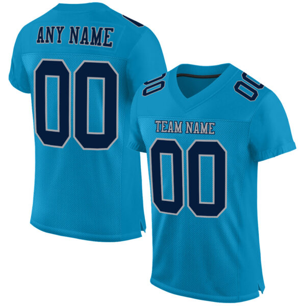 PantherBlue0038 Custom Panther Blue Navy-Gray Mesh Authentic Football Jersey