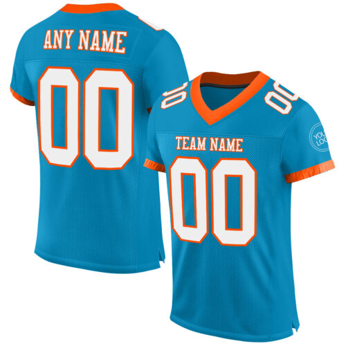 PantherBlue0053 Custom Panther Blue White-Orange Mesh Authentic Football Jersey