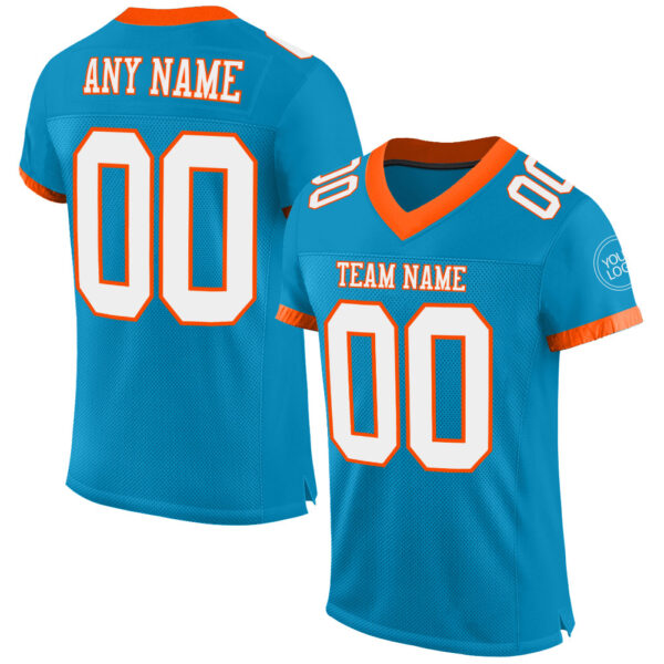 PantherBlue0053 Custom Panther Blue White-Orange Mesh Authentic Football Jersey