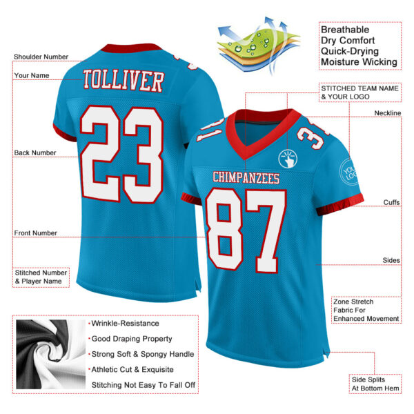 PantherBlue0056-1 Custom Panther Blue White-Red Mesh Authentic Football Jersey