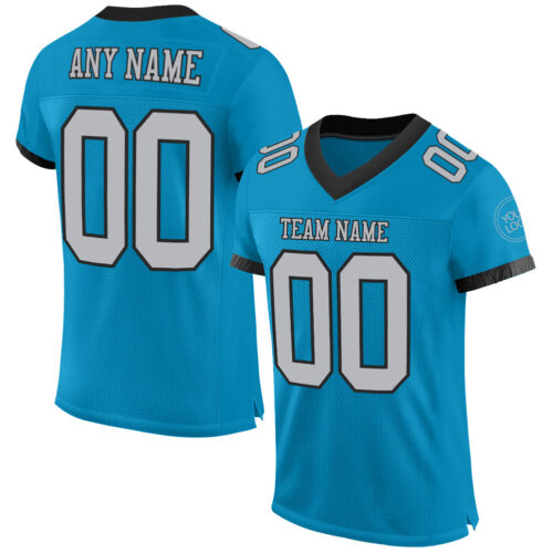 PantherBlue0059 Custom Panther Blue Gray-Black Mesh Authentic Football Jersey