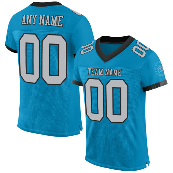 PantherBlue0059 Custom Panther Blue Gray-Black Mesh Authentic Football Jersey