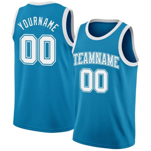 PantherBlue0114 Custom Panther Blue White Authentic Basketball Jersey
