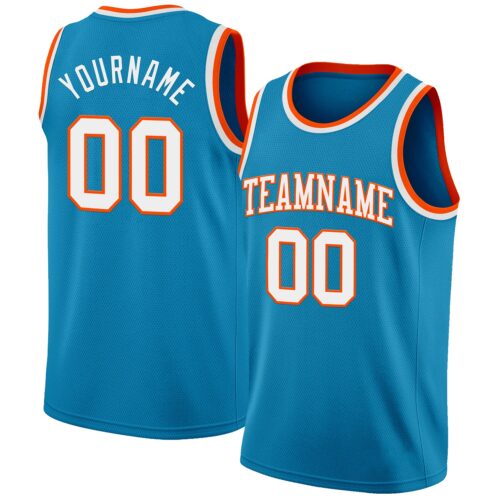 PantherBlue0115 Custom Panther Blue White-Orange Authentic Basketball Jersey