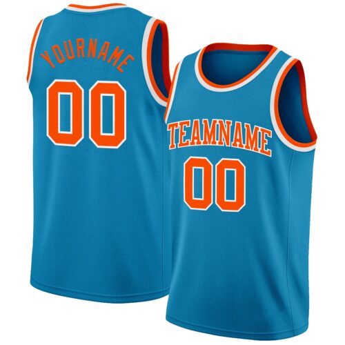 PantherBlue0116 Custom Panther Blue Orange-White Authentic Basketball Jersey