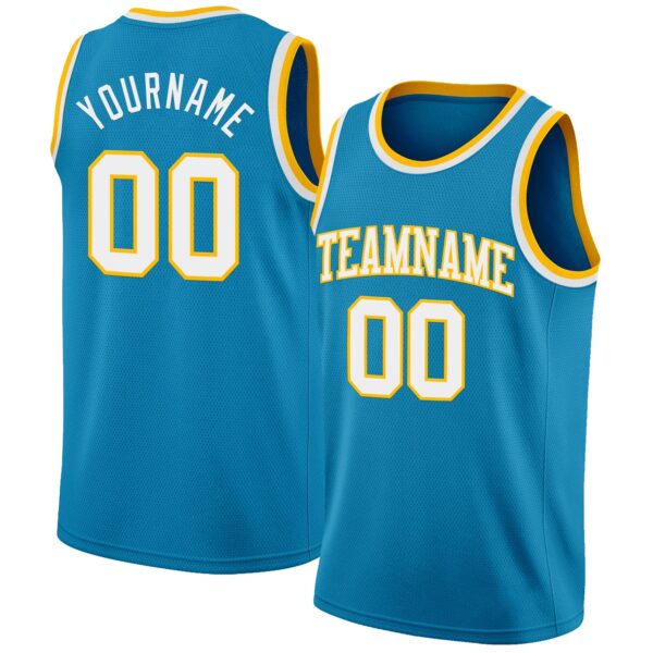 Custom Panther Blue White-Gold Authentic Basketball Jersey
