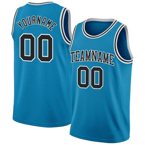 PantherBlue0121 Custom Panther Blue Black-White Authentic Basketball Jersey