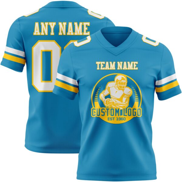 Custom Panther Blue White-Yellow Authentic Football Jersey