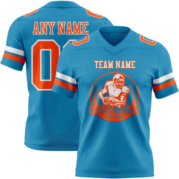 Custom Panther Blue Orange-White Authentic Football Jersey