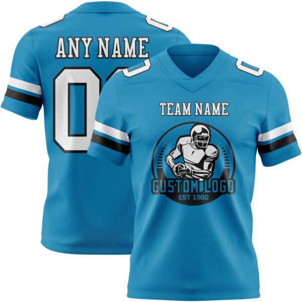 Custom Panther Blue White-Black Authentic Football Jersey