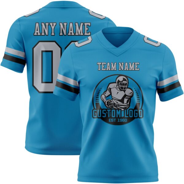 Custom Panther Blue Gray-Black Authentic Football Jersey
