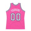 Custom Pink White-Light Blue Authentic Throwback Basketball Jersey