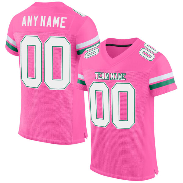Pink0088 Custom Pink White-Kelly Green Mesh Authentic Football Jersey