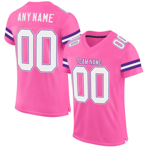 Pink0092 Custom Pink White-Purple Mesh Authentic Football Jersey