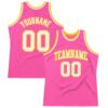 Custom Pink White-Gold Authentic Throwback Basketball Jersey
