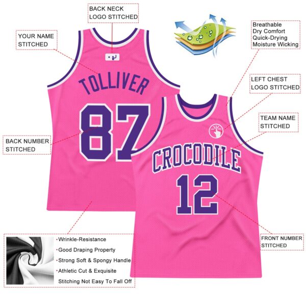 Custom Pink Purple-White Authentic Throwback Basketball Jersey
