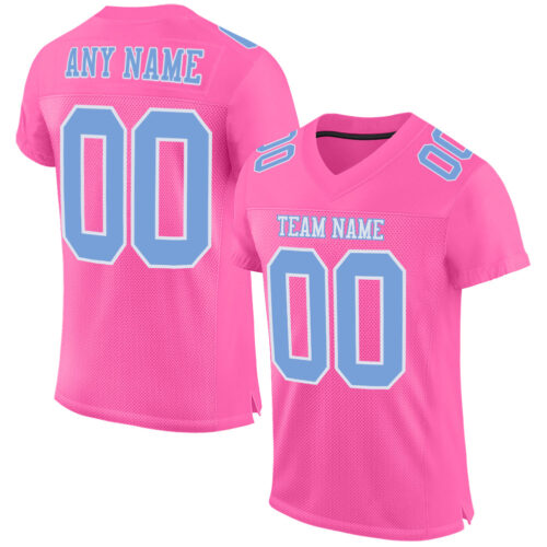Custom Pink Light Blue-White Mesh Authentic Football Jersey