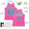 Custom Pink Teal-White Authentic Throwback Basketball Jersey