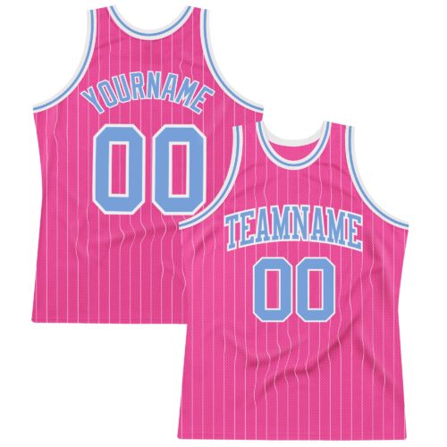 Pink0221 Custom Pink White Pinstripe Light Blue-White Authentic Basketball Jersey