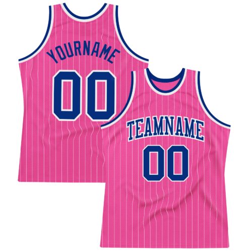 Pink0226 Custom Pink White Pinstripe Royal-White Authentic Basketball Jersey