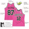 Custom Pink White Pinstripe Green-White Authentic Basketball Jersey