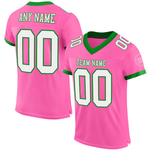 Pink0270 Custom Pink White-Grass Green Mesh Authentic Football Jersey